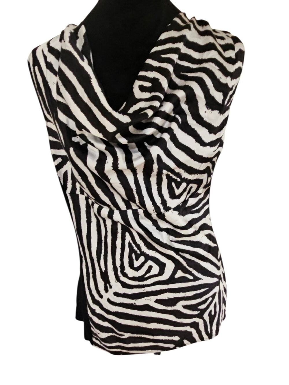 Calvin Klein Black White Zebra Print Cowl Neck Sleeveless Top S